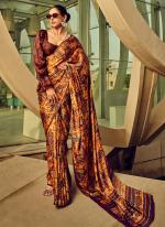 Crepe Satin Maroon Traditional Wear Digital Printed Saree